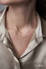 Load image into Gallery viewer, Floating Solitaire Princess Cut Drilled Diamond Necklace Solid 14K Gold
