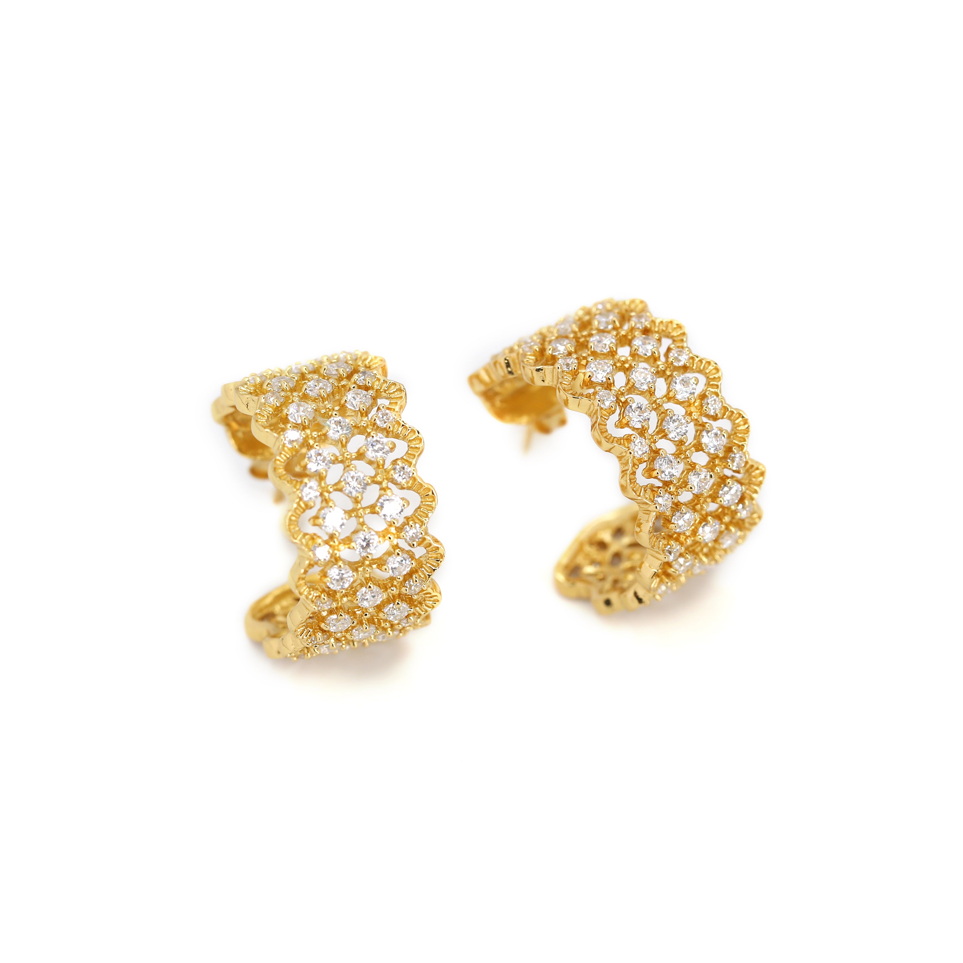 Lacy Beaded CZ Diamond Earrings 18K Gold Over Sterling Silver