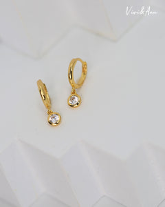 Bezel Drop 0.25CT Round Brilliant CZ Diamond Huggie Hoop Earrings 18k gold plated Sterling Silver