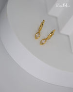 Load image into Gallery viewer, Bezel Drop 0.25CT Marquise CZ Diamond Huggie Hoop Earrings 18k gold plated Sterling Silver
