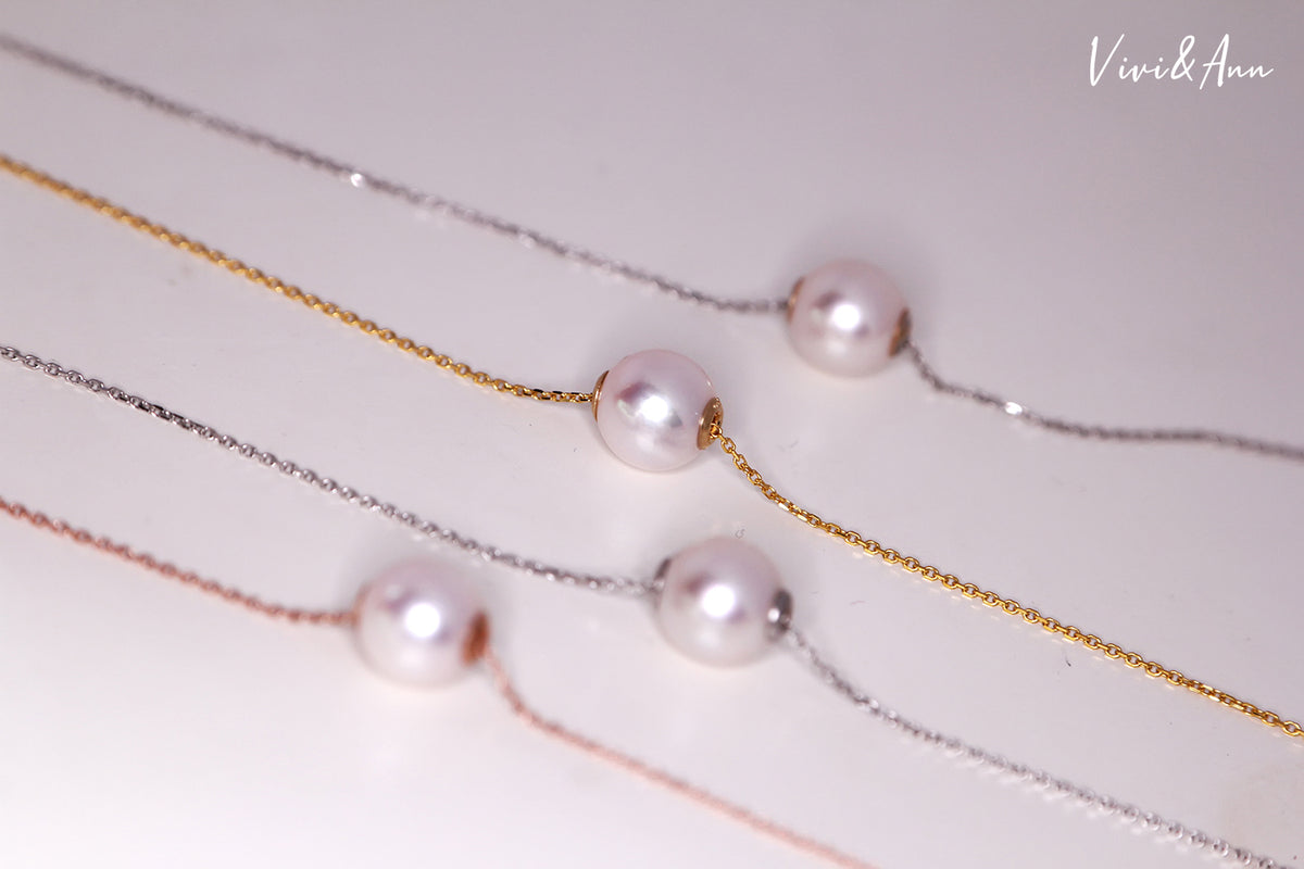 Akoya Single Pearl Necklace Solid 18K Gold – Vivi & Ann