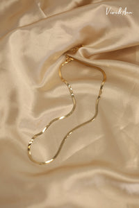 Solid 18K Gold Herringbone Chain Necklace