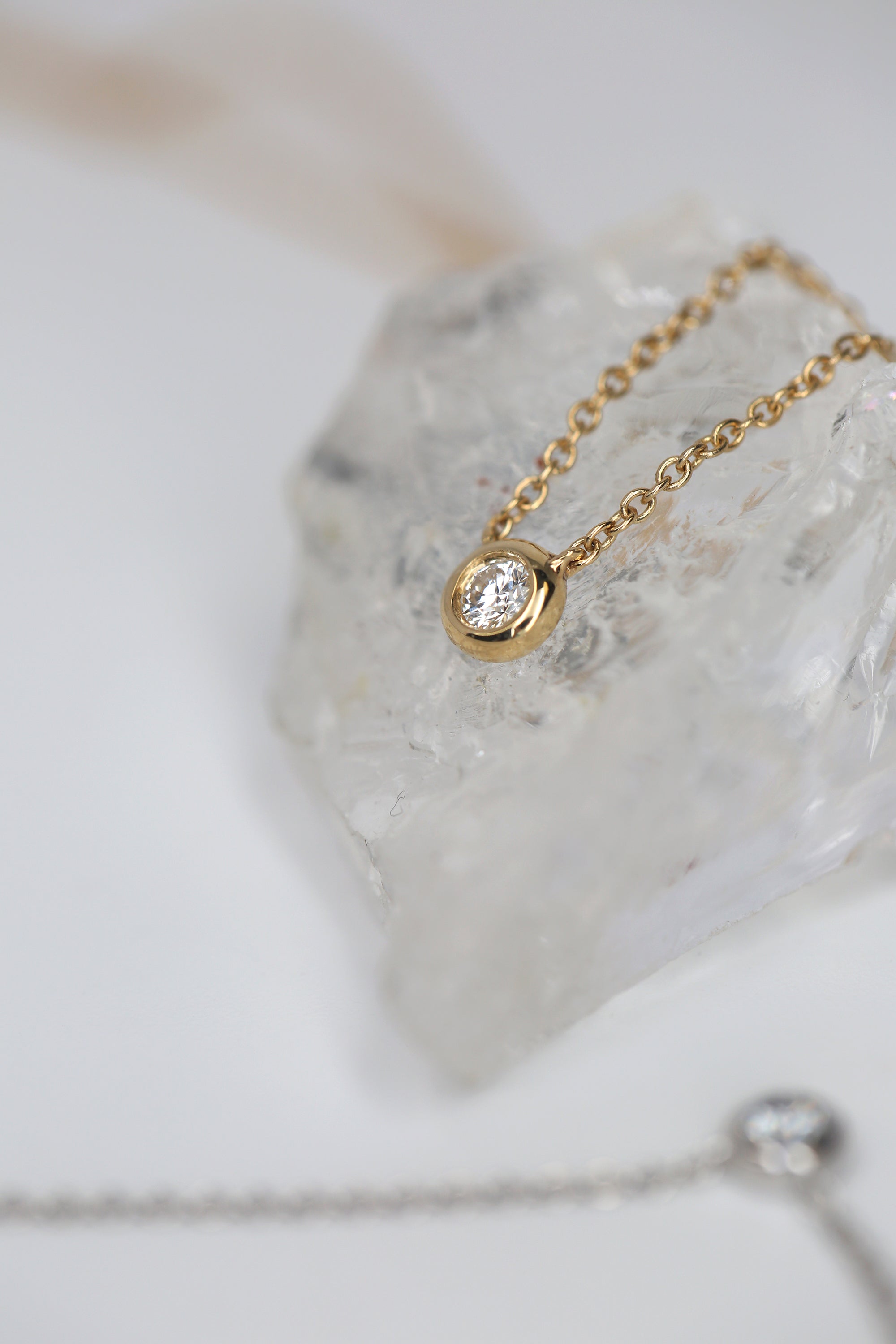 Solid 18K Gold Single Diamond Round Brilliant Bezel Pendant Necklace