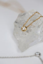 Load image into Gallery viewer, Solid 18K Gold Single Diamond Round Brilliant Bezel Pendant Necklace
