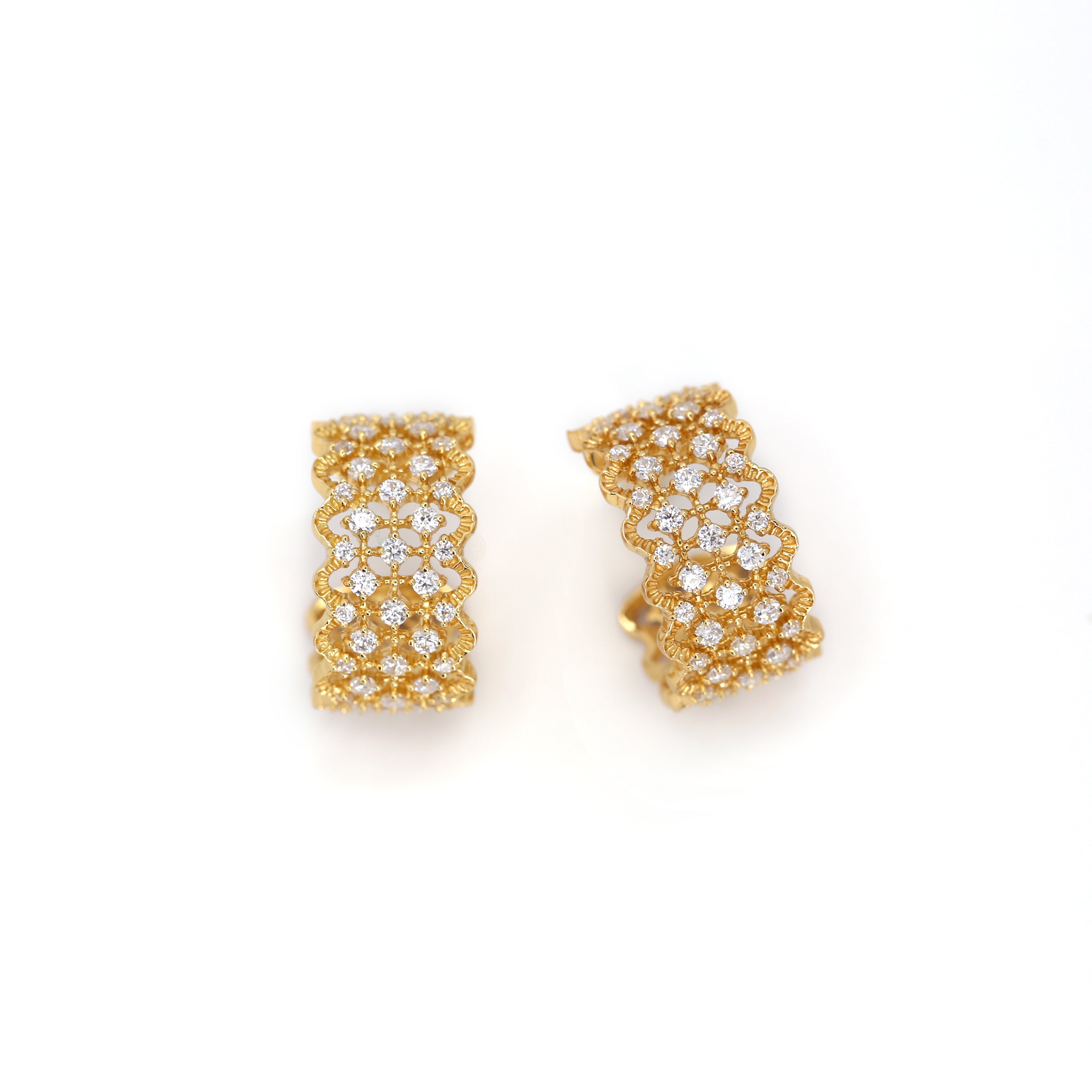 Lacy Beaded CZ Diamond Earrings 18K Gold Over Sterling Silver