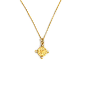 Yellow gold heart-shape coin necklace 