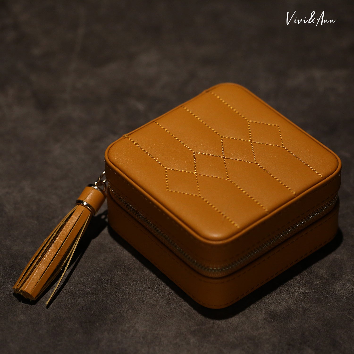 Orange Leather Travel Jewelry Case