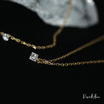 Load image into Gallery viewer, Floating Solitaire Princess Cut Drilled Diamond Necklace Solid 14K Gold
