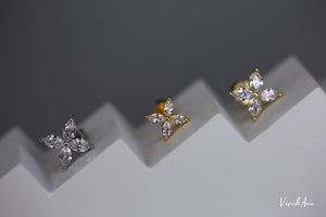Marquise Cut 4 Stone CZ Diamond Stud Earrings 18K Gold Over Sterling Silver - M Size
