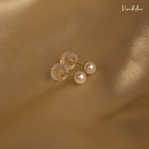 Mini Size Freshwater Pearl Stud Earrings 18K Gold Post