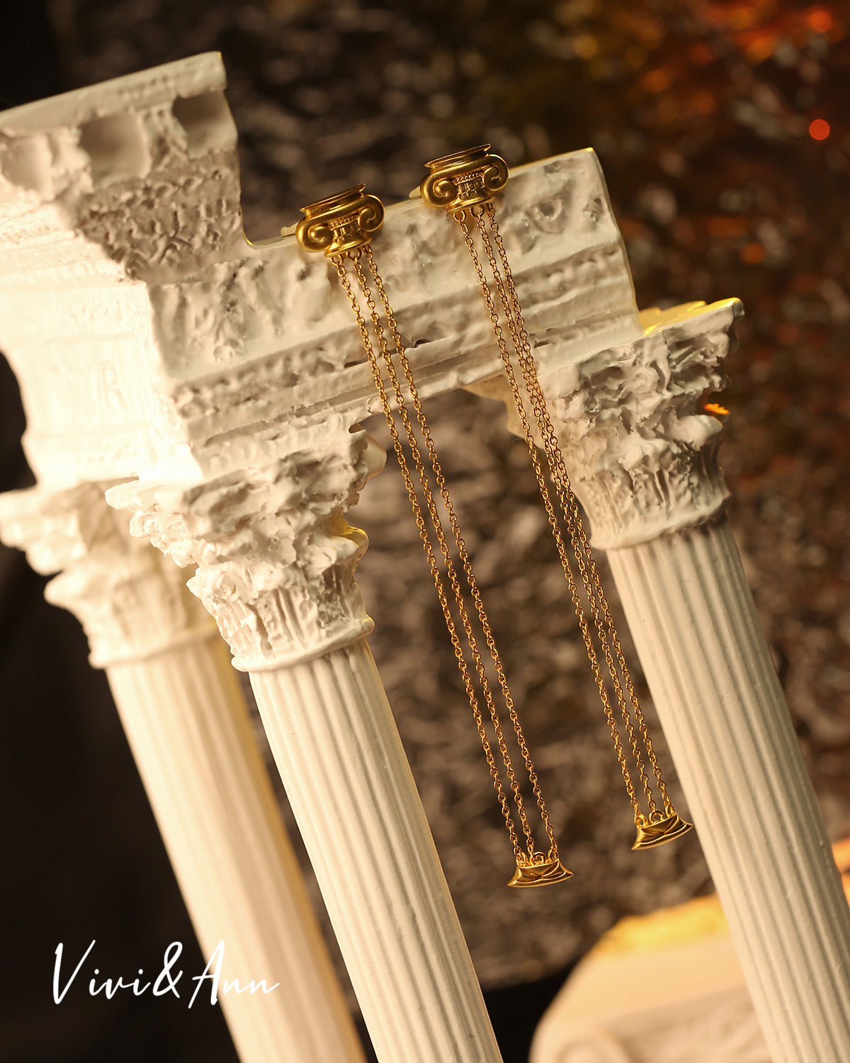 Designer Ancient Greek/Roman Ionic Order Columns Long Dangling Earrings