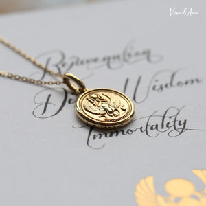 Solid 14K Gold Egyptian Revival Scarab Coin Necklace