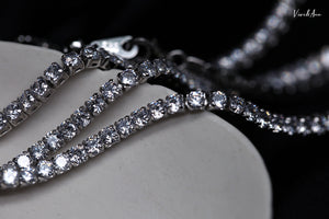 Classic Eternity Line Brilliant Crystal Diamonds Necklace 18K Gold Over Sterling Silver