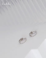 Load image into Gallery viewer, Pave Classic CZ Diamond Huggie Hoop Earrings Sterling Silver with 18k white gold plated
