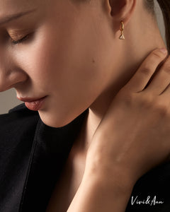 Bezel Drop 0.25CT Triangular CZ Diamond Huggie Hoop Earrings 18k gold plated Sterling Silver