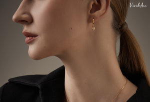 Bezel Drop 0.25CT Marquise CZ Diamond Huggie Hoop Earrings 18k gold plated Sterling Silver