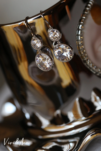 Victorian Style Big Diamond Double Drop Earrings